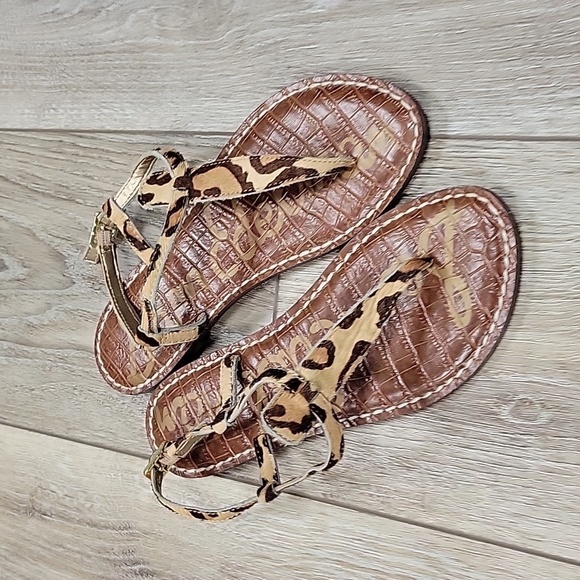 Sam Edelman Size 4 1/2 Gigi Leopard Print Calf Hair Thong Sandals - Picture 1 of 6